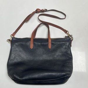 Madewell, black bag and brown leather zip top Crossbody tote.